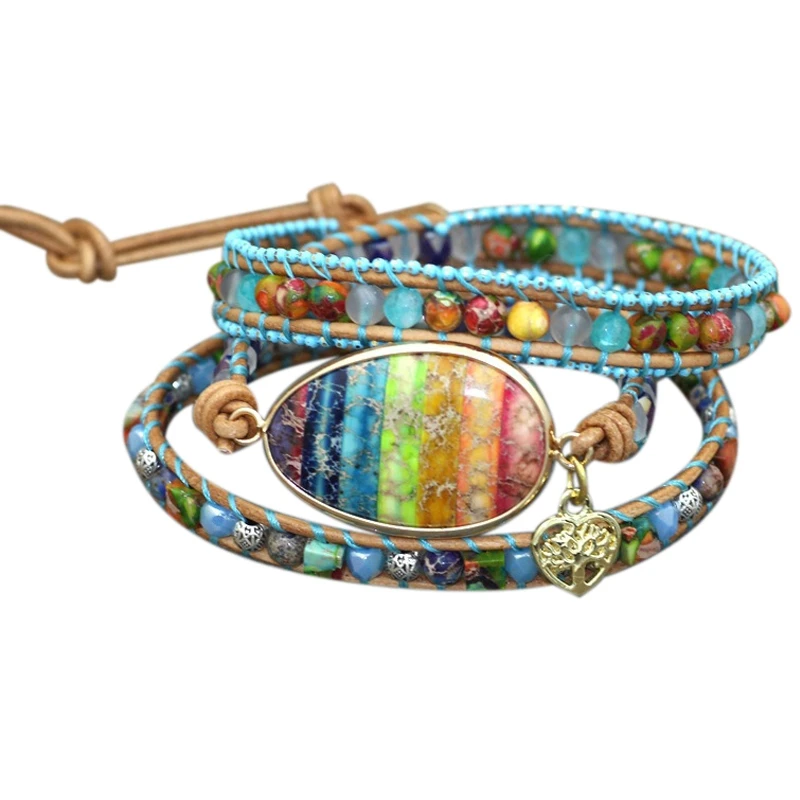 

Модные богемные браслеты, Многослойные женские кожаные браслеты, Jaspers, бисерный плетеный браслет, ювелирные изделия