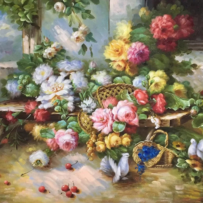 KOWELL 100% Handpainted Classical Dove Flower Oil Painting On Canvas Art Gift Home Decor Living Room Wall Frameless Picture | Дом и сад