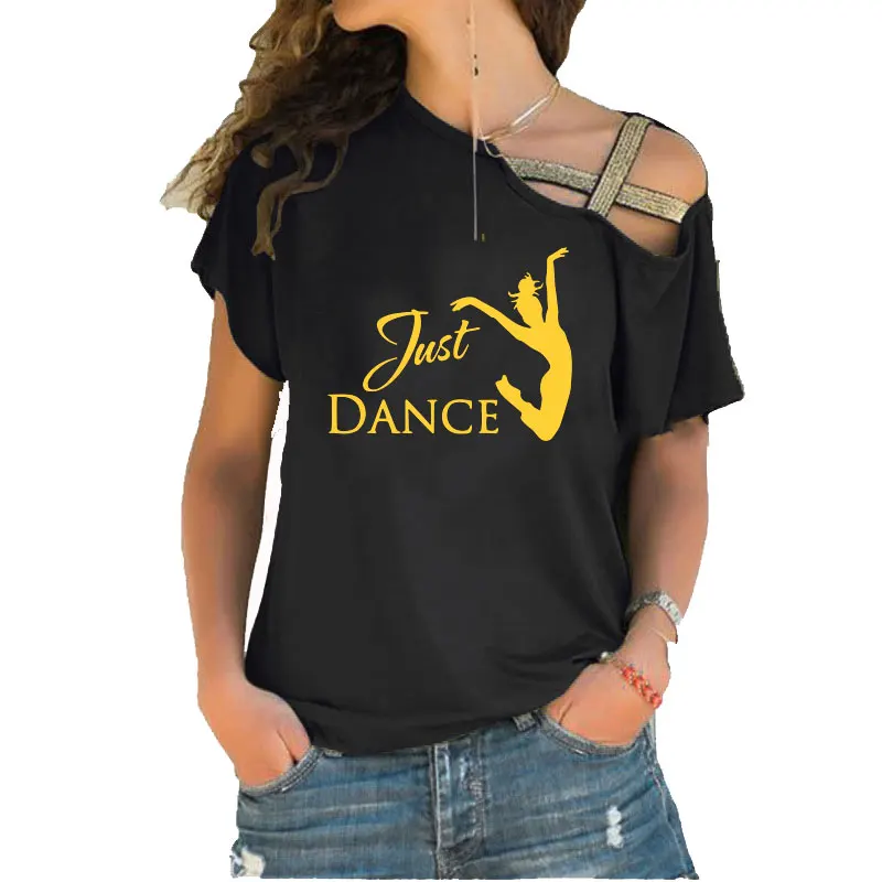 

Fun just dance Girl Tee Shirt Female Dancer funny women fashion Irregular Skew Cross Bandage tee tops