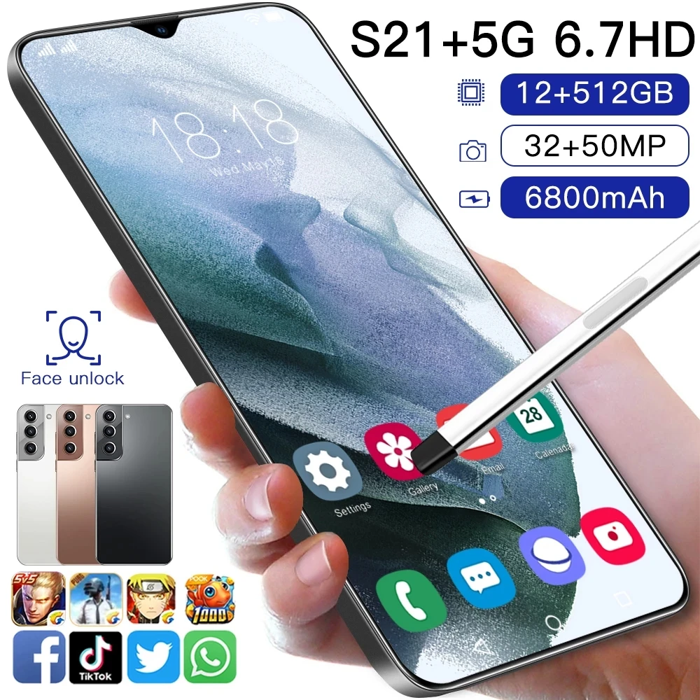 

Galax S21+ Top Quality Smart Phone 6.7 Inch Android 11.0 16GB RAM 512GB ROM Dual Sim Unlocked Mobile Phone MTK 6799 Deca Core