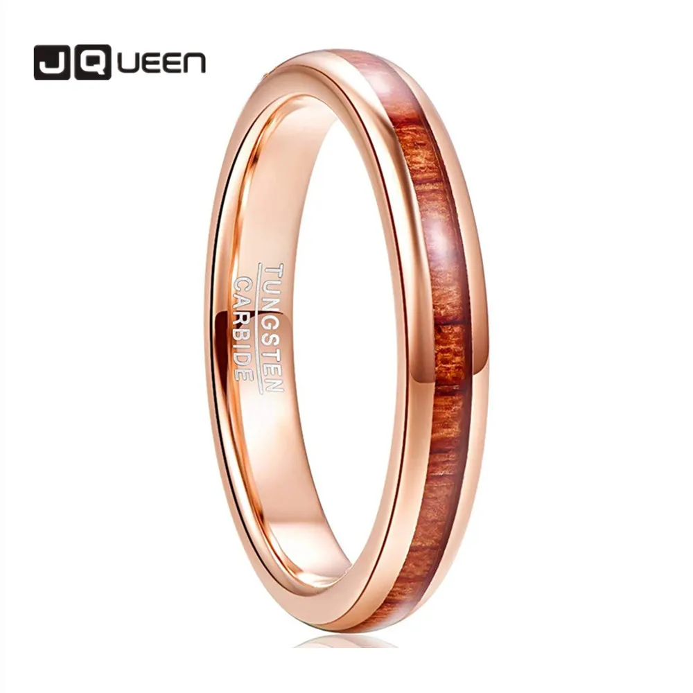 4mm New Rose Gold Inlaid Acacia Tungsten Steel Ring Geometric Circle Men's Tungsten Carbide Wedding Engagement Rings Anillos