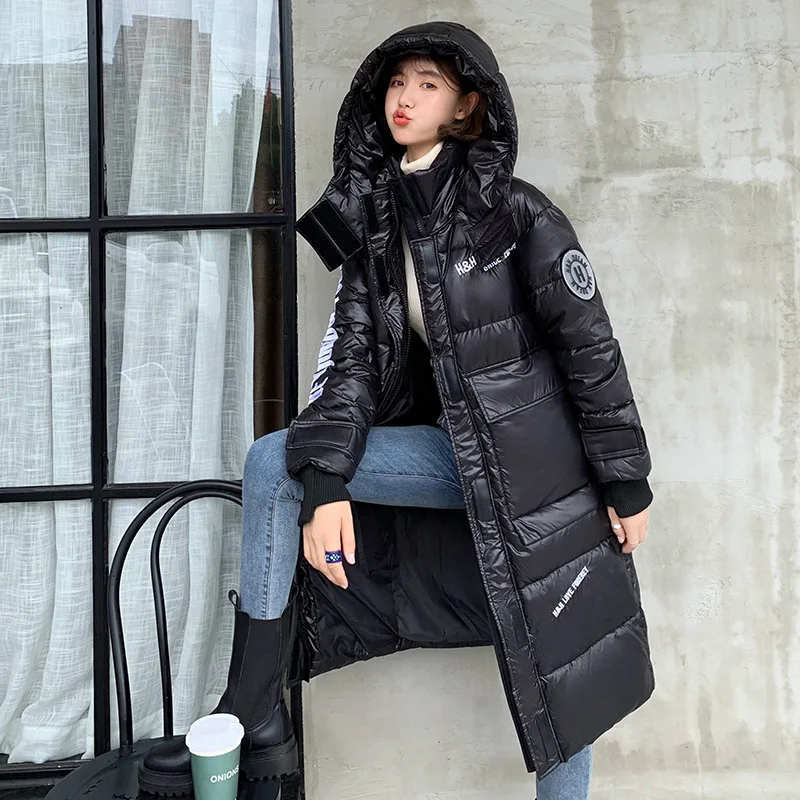 

2020 Winter Women Long Jacket Shiny Thick Oversized Female Cold Coat Stand Collar Solid Loose Cotton Padded Casual Women M343
