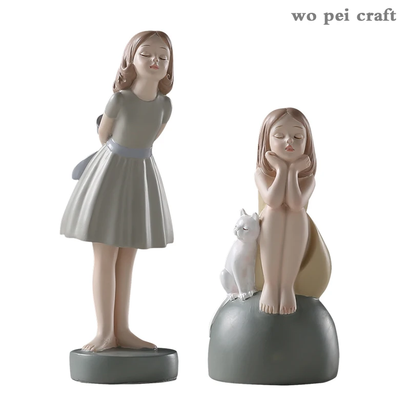 

Lovely Dress Girl Lolita Portrait Statue Office Desktop Ornaments Resin Figurines Manual Crafts Girly Room Decoration Home Decor
