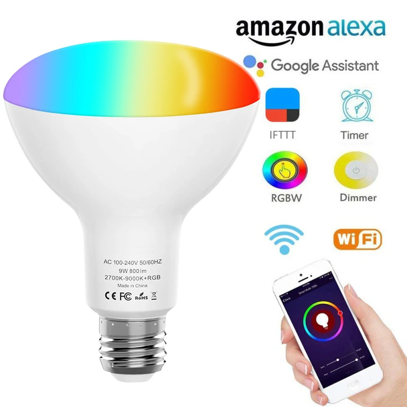 

E27/E26/B22 WiFi Smart Led Light Bulb RGBCW Energy Saving Dimming 9W Multicolor Lamp Compatible Alexa Google Home 85V-265V