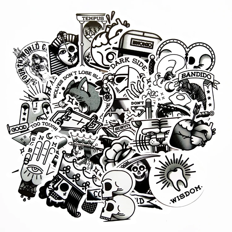 30 шт. черный белый старый школа татуировки автомобиля стикер для чемодан