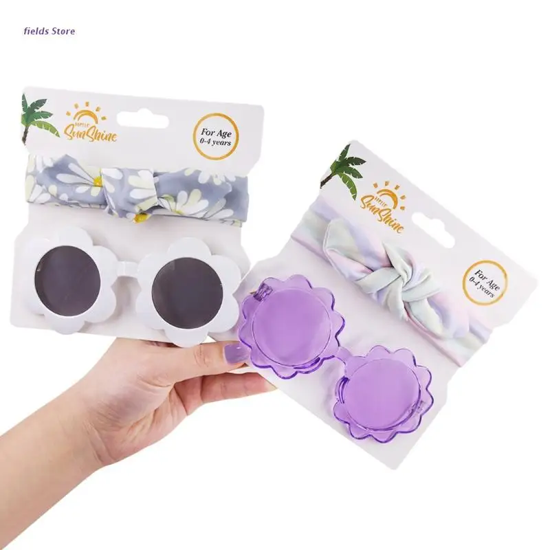 

New Style Children's Sunglasses Headband Set Cute Baby Sunflower Cartoon Toy Sunglasses Adorable+ Polyester Headband