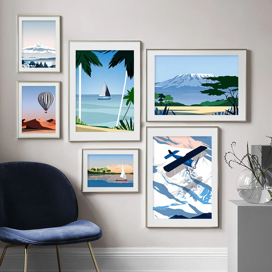 Пляжный морской змей лодка горный самолет настенная живопись холст