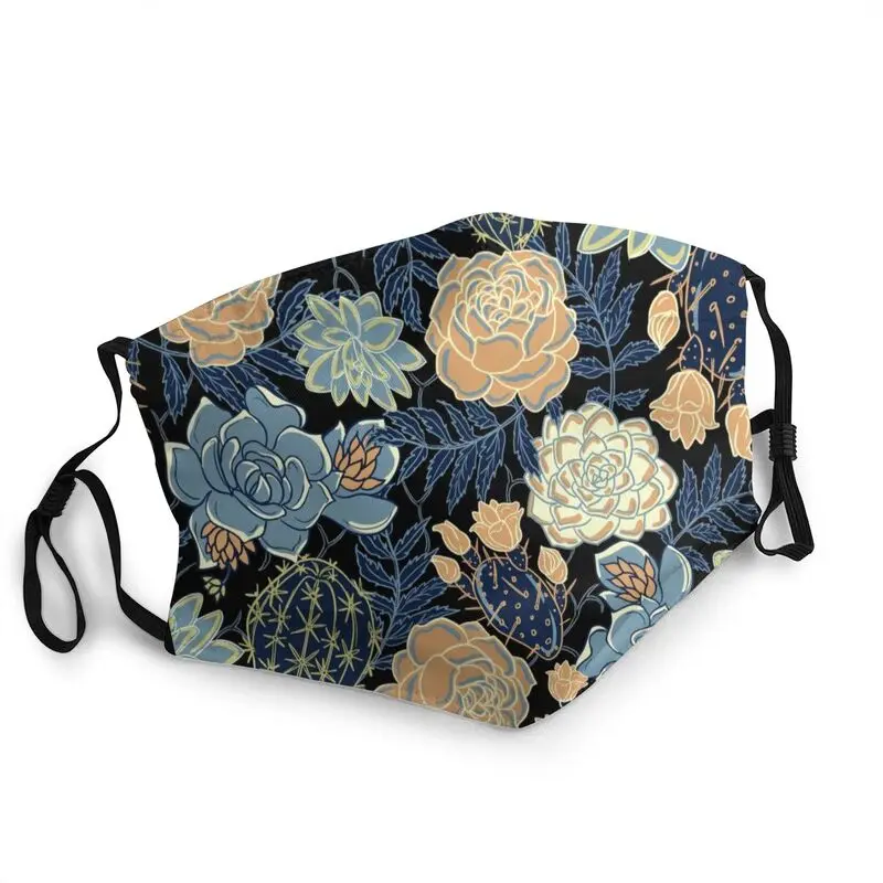 

Blue Succulent Flowers Mouth Face Mask Adult Anti Haze Tropical Cactus Green Plants Mask Protection Breathable Respirator Muffle