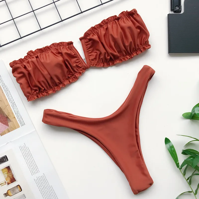 Набор бикини 2020 купальник без бретелек белый винтажный Купальник бандо женский