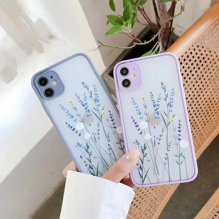 

NEW Fashion Pretty Flowers Phone Case For iPhone 12 pro 11 Pro Max 7 8 Plus X XR XS Max SE 2020 Luxury Color Thick Border Cover
