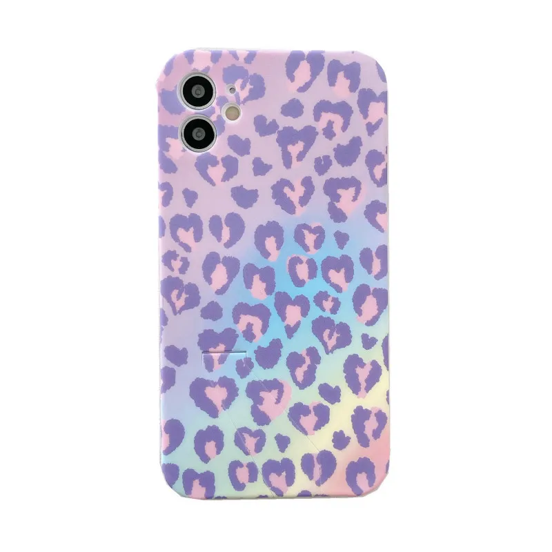 

Gradient Purple Leopard Print Phone Case For iphone 11 Pro Max 7 8 plus SE 2020 X XR XS Max Invisible Stand Holder Back Cover