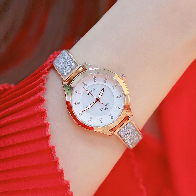 BS Брендовые женские часы с золотым наполнителем бриллиантовым циферблатом