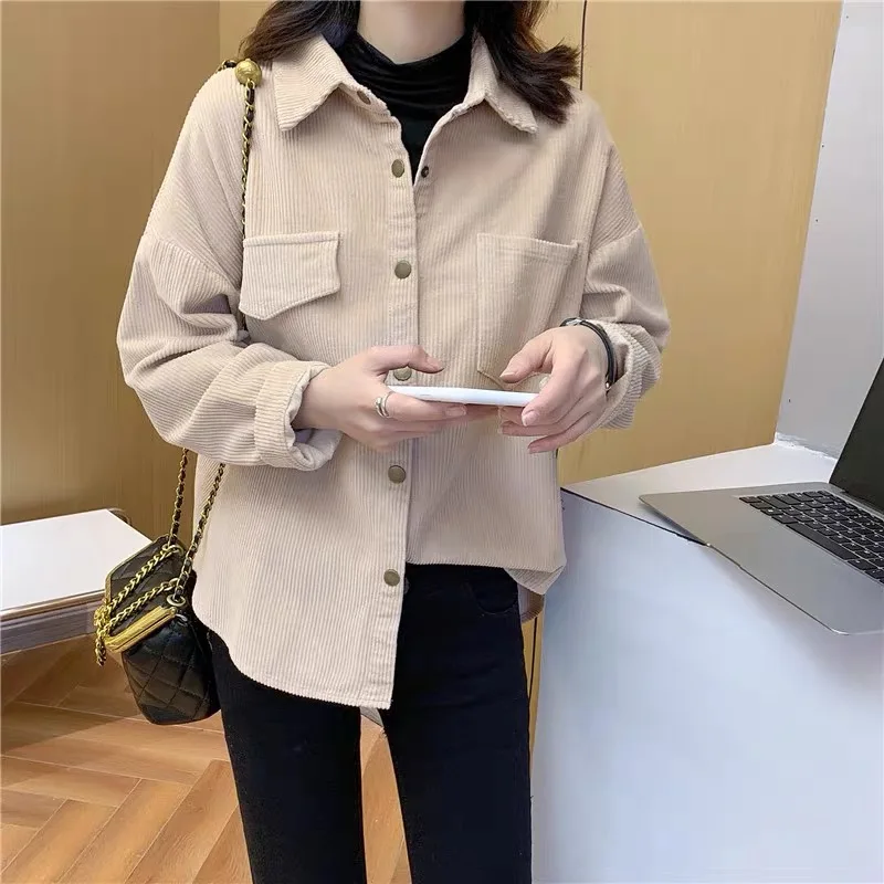 

Casual retro shirt 2021 autumn and winter new thick corduroy design loose shirt fashionable women's clothing
