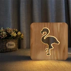Деревянная настольная лампа в форме фламинго, животного, мира, украшение для детской комнаты, креативный USB-светильник для спальни, светильник