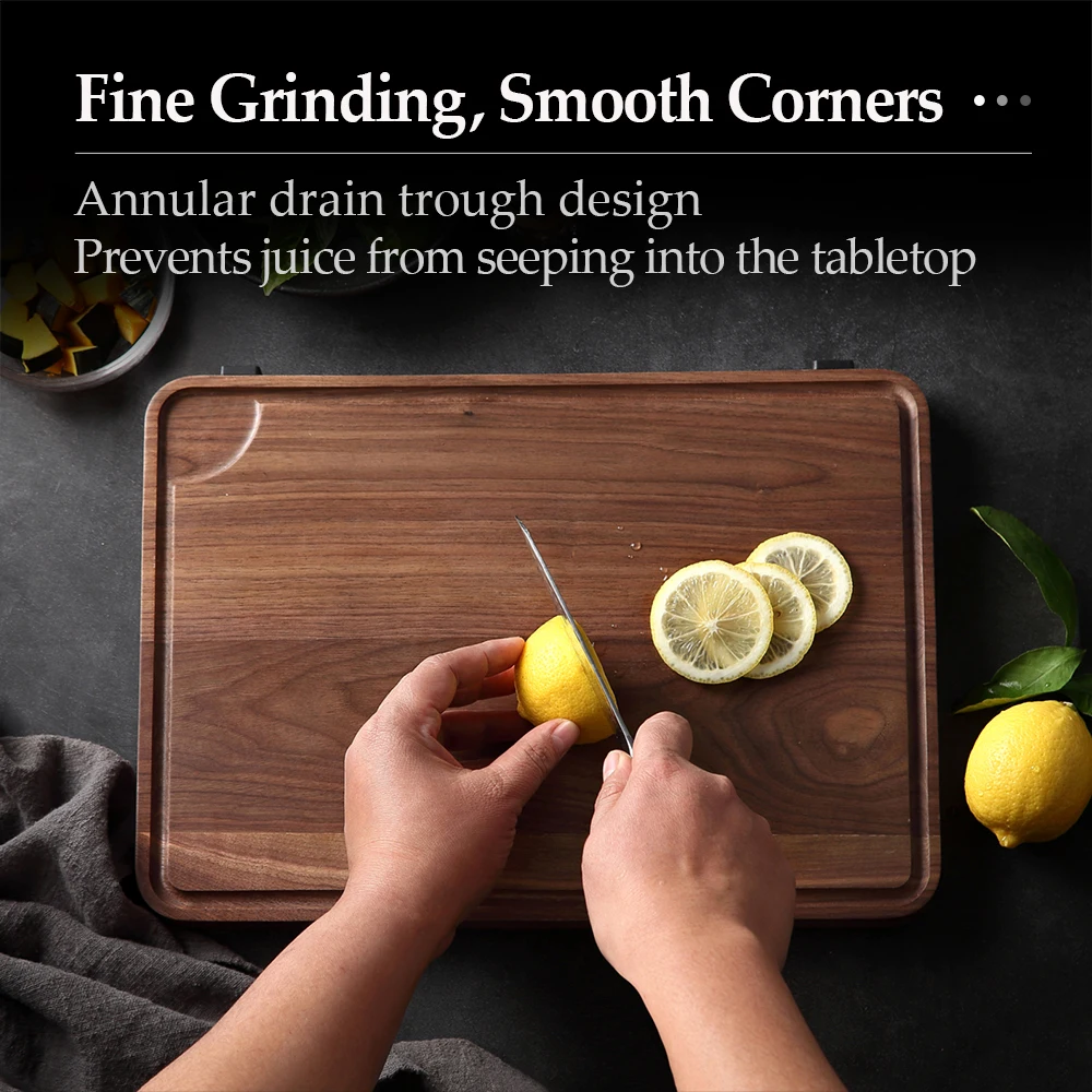 

HEZHEN Black Walnut Cutting Board Double-sided Using Kitchen Tools Drain Water Damp-proof Chopping Board
