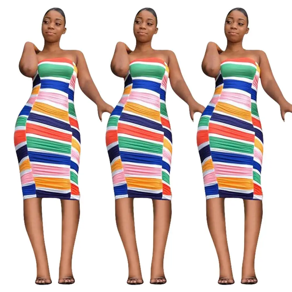 

Ladies summer fashion casual color sleeveless striped dress sexy backless party club dress
