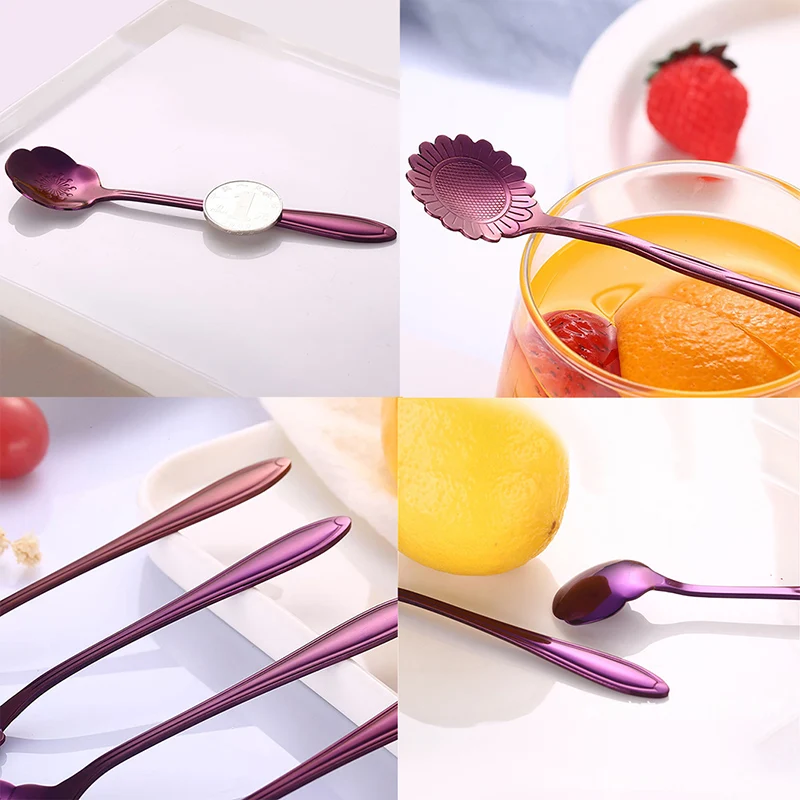 

16PCS Hot Selling Coffee Spoon Creative Flower Design Stainless Steel Tea Spoon Mixing Spoon Coffee Scoops Solid Color