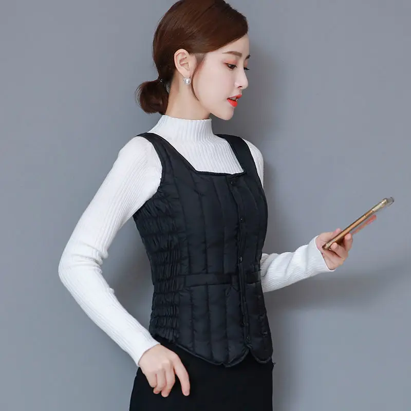 

Women Vest Winter Sleeveless Waistcoat Warm Down Cotton Jacket Black/Multicolor Elegant Vest Korean Short Cotton Vest
