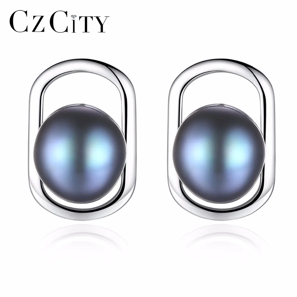 CZCITY щедрый серьги гвоздики безупречный пресноводные черный розовый жемчуг 925