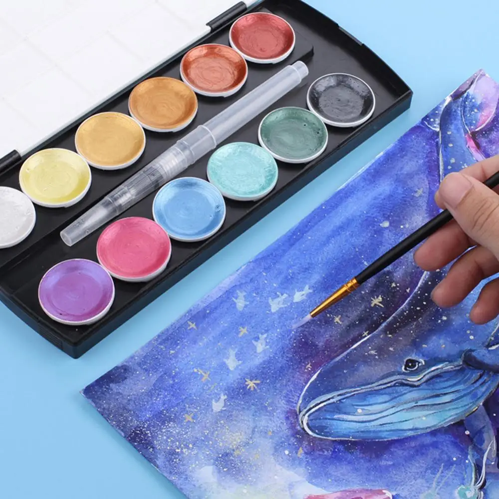 

12Color Watercolor Paint Set DIY Manicures Drawing Painting Palette with Brush Artist Painting Watercolors Art Supplies