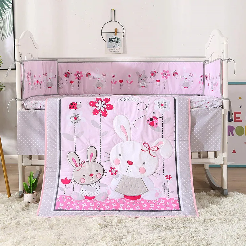 

7PCS embroidery Bed Set Baby Bedding Set Baby Cot Protector Newborn Crib bedding ropa de cuna(4bumper+duvet+bed cover+bed skirt)