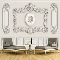 custom mural wallpaper european style 3d white plaster carved living room tv background wall decor papel de parede 3d paisagem