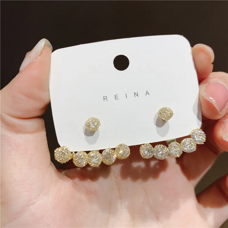 

Korea New Design Fashion Jewelry Exquisite Copper Wire Mesh Crystal Bead Earrings Elegant Women's Everyday All-match Earrings
