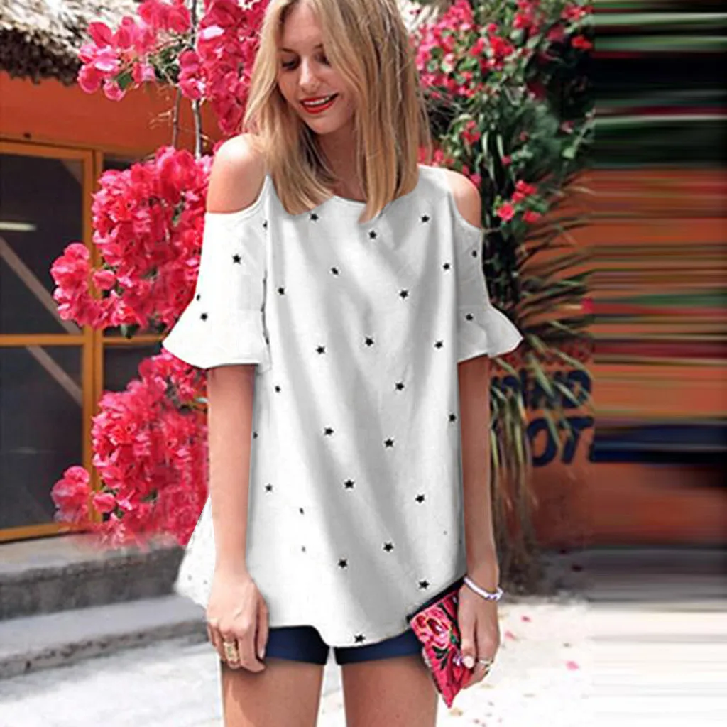 Модная женская Повседневная летняя футболка с разрезом на рукавах и принтом