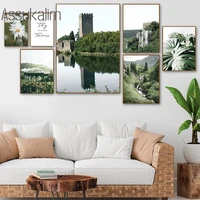 natural scenery poster green mountain landscape painting flower plant canvas art print nordic wall picture for living room decor