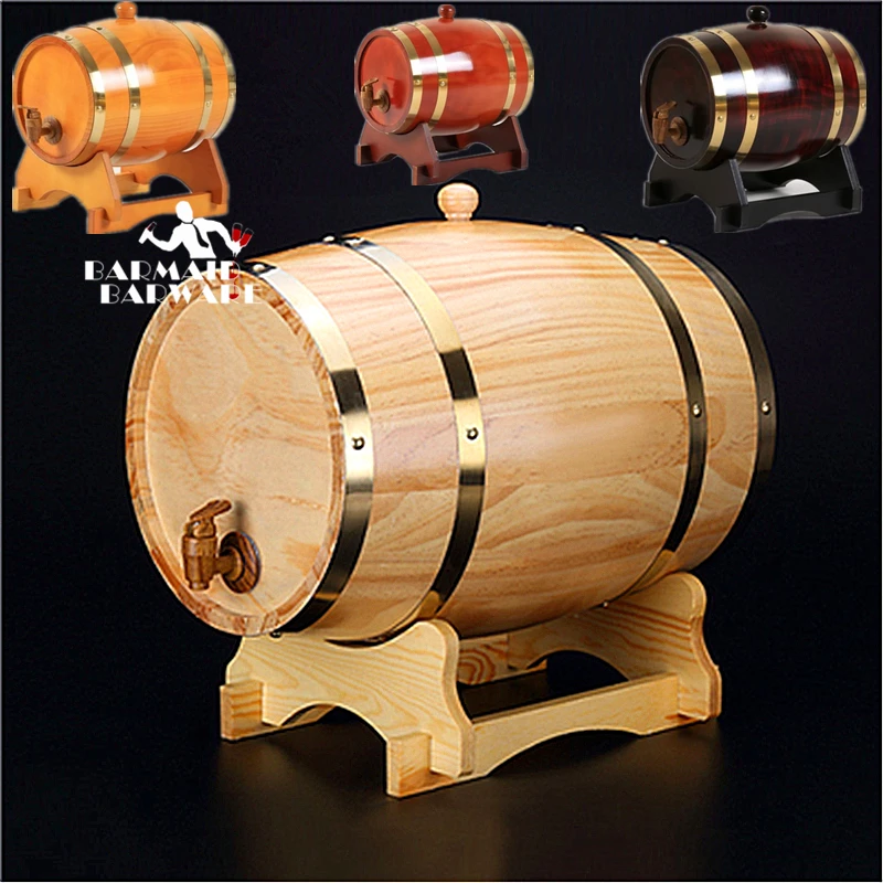 

3L Beer Brewing Keg Vintage Wood Oak Timber Wine Barrel For Whiskey Rum Port Decorative Barrel Keg Hotel Restaurant Display