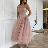 on sale charming ankle length prom party dresses blush pink short wedding guest gowns sequined sweetheart party gowns with strap