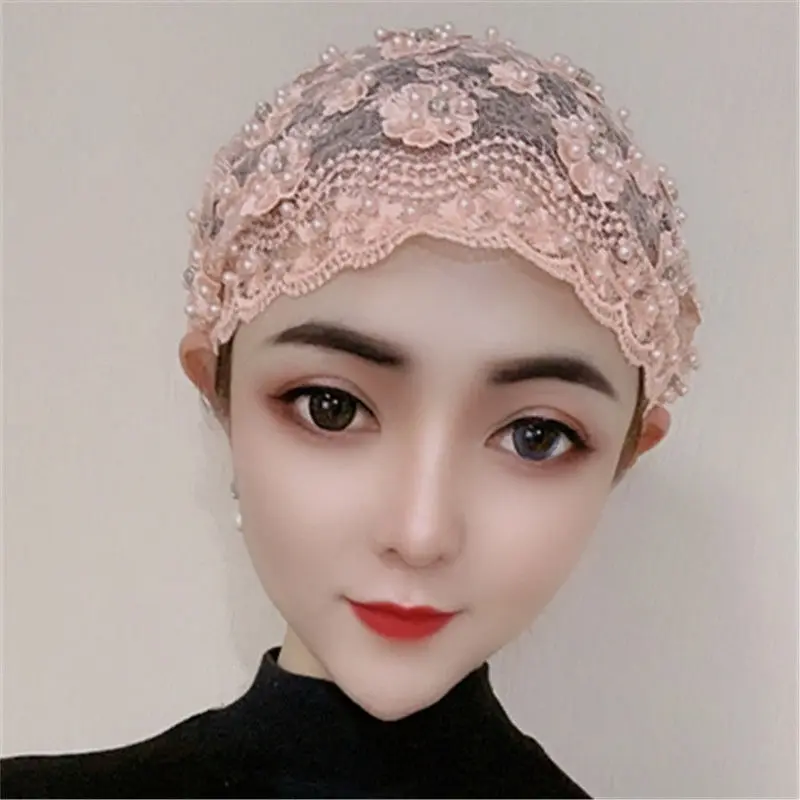 Embroidery Beading Turban Bonnet Stretchy Head Cover Caps Muslim Headscarf Hijab Female Wrap Head Islam Headwear Accessories