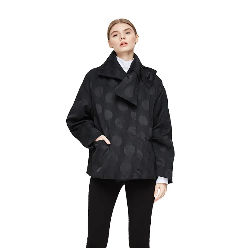 

Модное пальто с бантом, пуховик, женский пуховик с принтом в горошек на зиму и весну