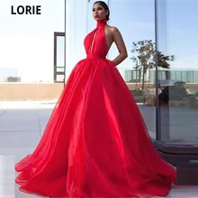LORIE Red High Neck Sleeveless Organza Ball Gown Backless Evening Dresses Women Party Dresses vestidos de fiesta de noche 2021 (2)