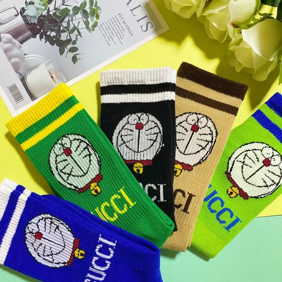 

Doraemon Ladies Cartoon Cotton Letter Jacquard Socks Fashion All-match Trendy High-tube Korean Student Cotton Socks