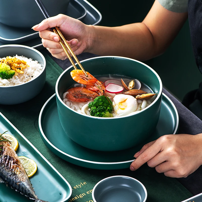 Матовая зеленая серая керамическая обеденная тарелка для закуски Тарелка