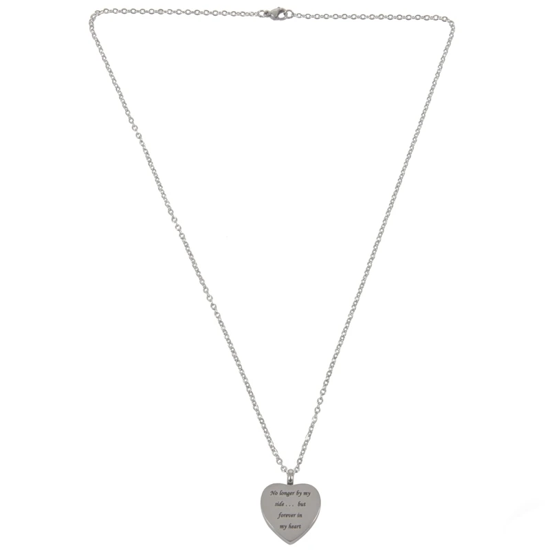 Cremation Jewellery Stainless Steel &quotNo Longer By My Side... But Forever In Heart&quot Heart Urn Pendant Necklace - Memorial Ash |