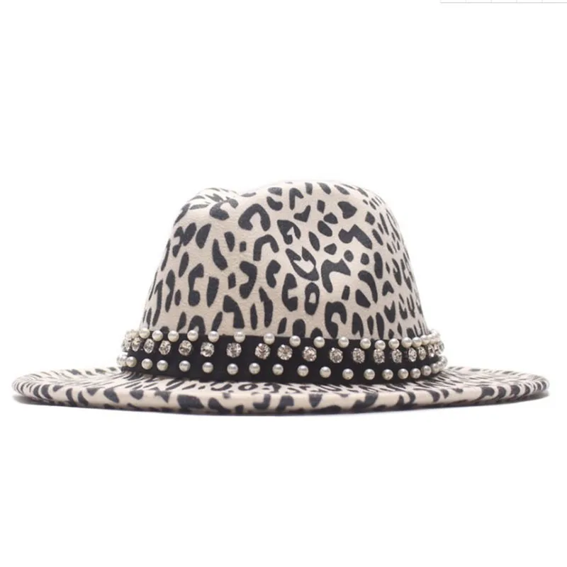 Шляпа Унисекс шерстяная с широкими полями леопардовая Жемчужной Лентой
