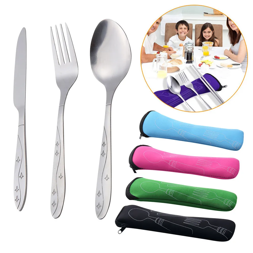 3 шт. Нержавеющая сталь ножей вилок и ложек Семья располагаться лагерем