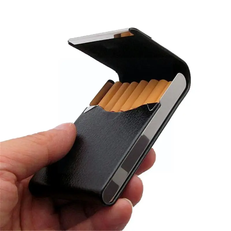 

Pu Leather Cigarettes Case Classical Metal Cigarette Holder 96*65*13mm Steel Cigar Box Tobacco Brown Black Box Storage M7I9