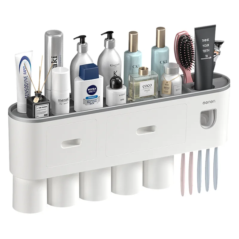 

Punch-free mouthwash brushing cup wall-mounted bathroom storage automatic toothpaste squeezing device