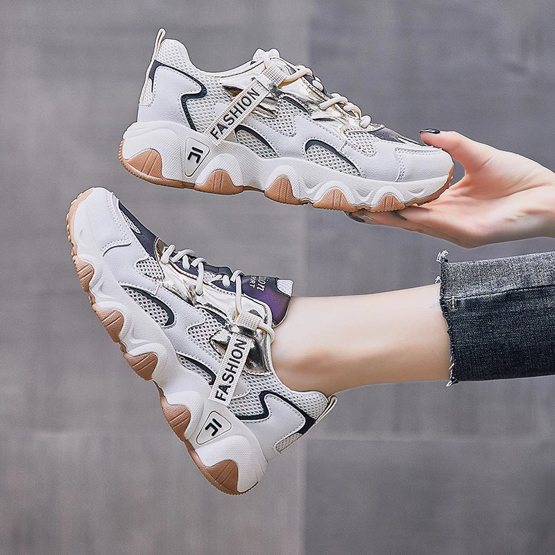 

2021 New Women Casual Shoes Dad Platform Breathable Ladies Sneakers Lace-up Casual Tennis Shoes Female Fashion Chunky Sneakers