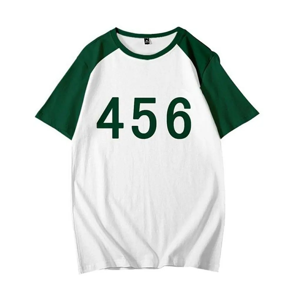 

Squid Game Green Raglan Shirt 456 T-shirt Unisex Casual T-shirt Print Short Sleeve O-neck Tee Shirt Soft