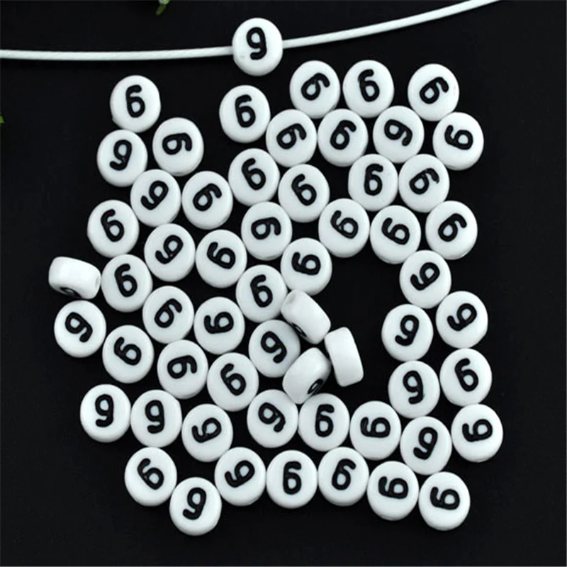 

500 PCs Doreen Box Acrylic Mixed Numbers Spacer Beads 0 - 9 Flat Round White 7mm Dia. For DIY Bracelet Necklace Jewelry Making