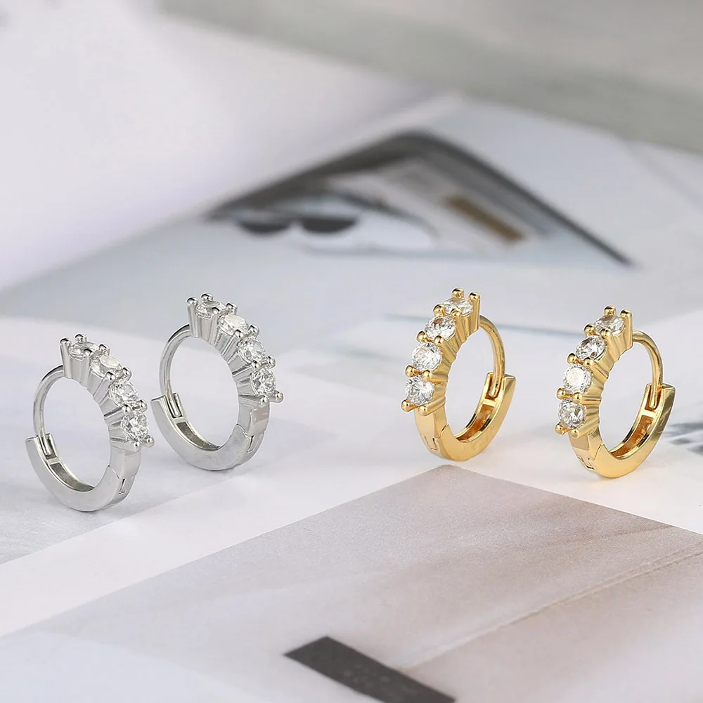 Просто один ряд круглые серьги с цирконом позолоченные браслеты подвесками