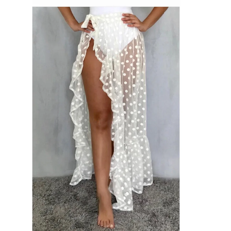

Meihuida Women Mesh Sheer See-Through Wrap Skirt Bikini Cover Up Bohemian Vacation Holiday Sunscreen Beach Wear