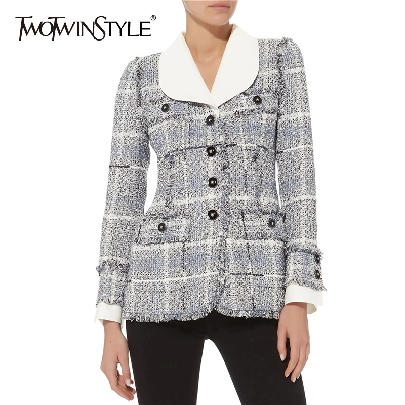 TWOTWINSTYLE Осенний Элегантный женский Блейзер зубчатый воротник длинный рукав