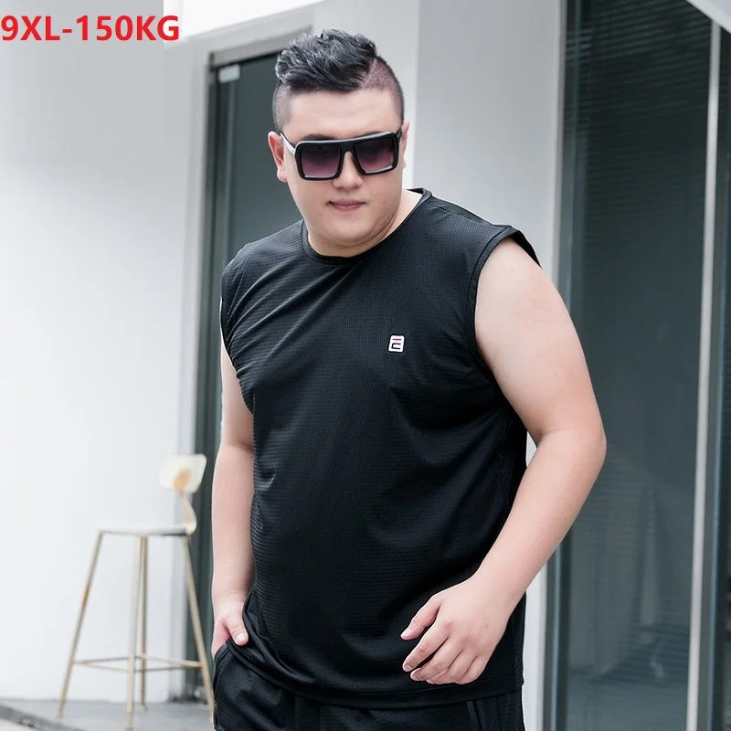 men summer tank tops Ice silk tees plus size 7XL 8XL 9XL oversize loose tank tops Breathable Fitness Gym sports tops black 60 64