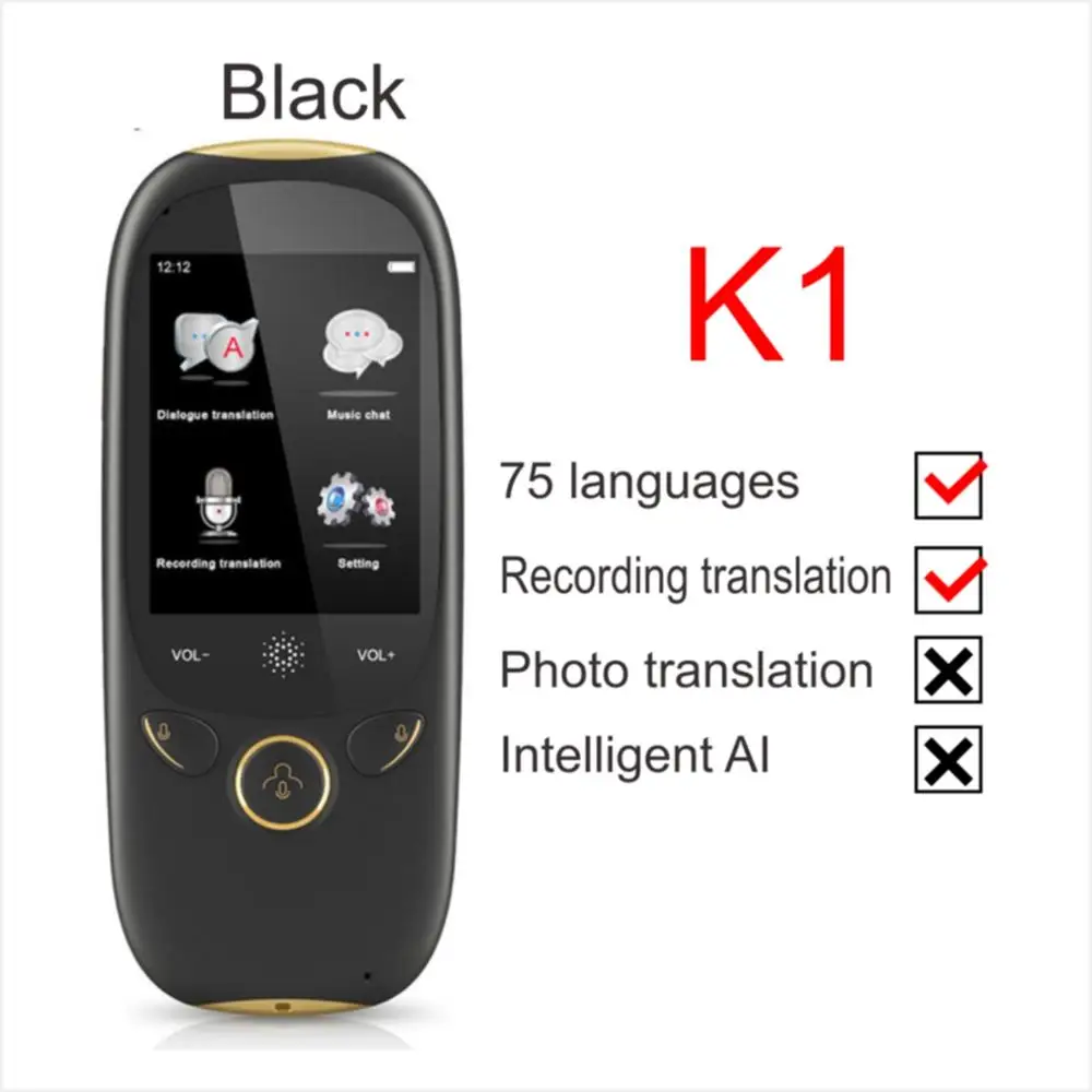 K1 blakc Boeleo K1 Pro синхронный голосовой переводчик 2,4 дюймов wifi 500MP фото перевод многоязычный портативный умный голосовой переводчик - Цвет: K1 blakc