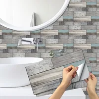Self Adhesive Wood Grain Wall Tile Sticker Kitchen Backsplash Tiles Peel and Stick Vinyl Tiles Waterproof Bathroom Decoration